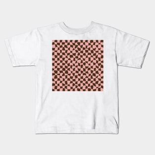 Warped Checkerboard, Pink and Brown Kids T-Shirt